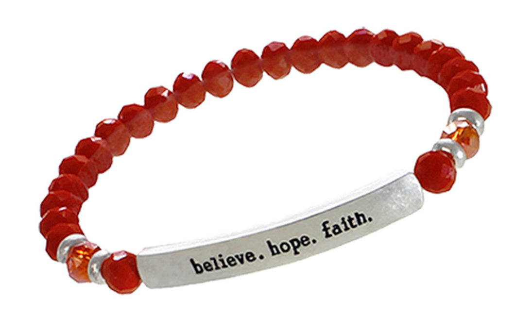 BELIEVE HOPE FAITH - Crystal Inspirational Bracelet - Red