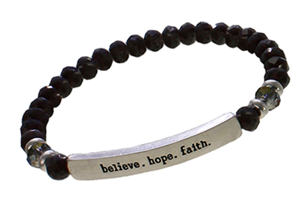 BELIEVE HOPE FAITH - Crystal Inspirational Bracelet - Black