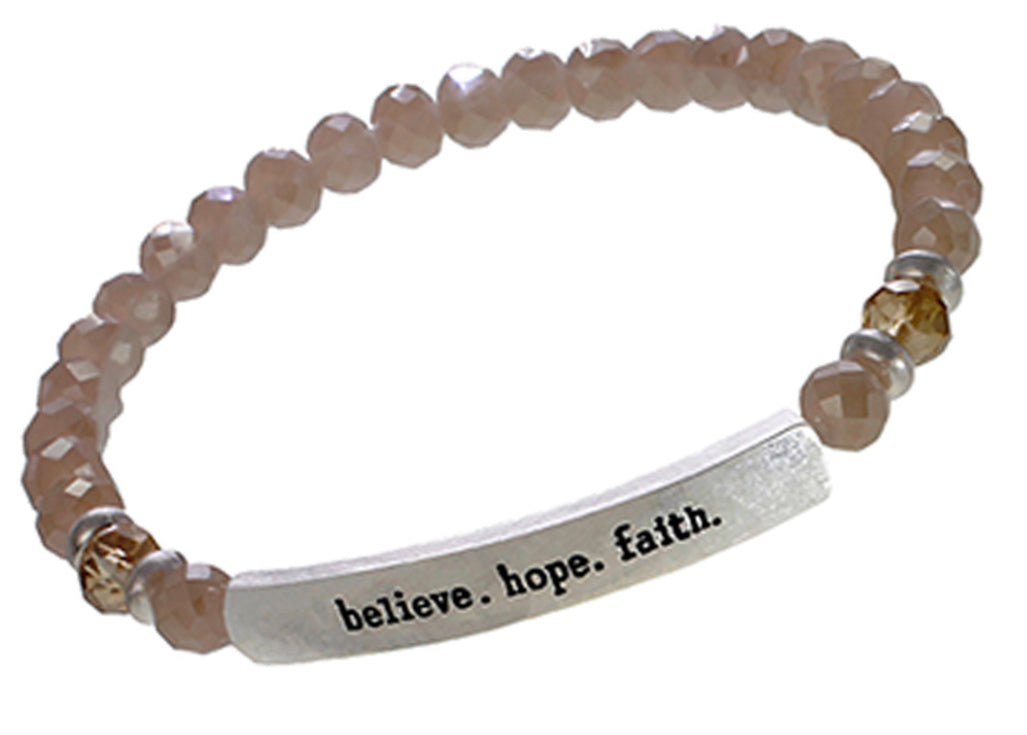 BELIEVE HOPE FAITH - Crystal Inspirational Bracelet - Pink