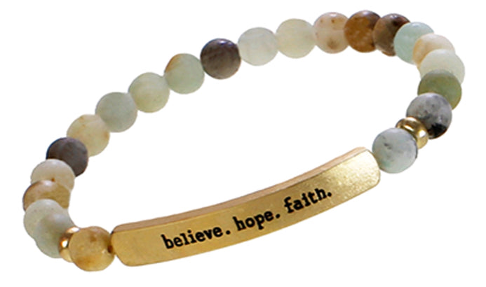BELIEVE HOPE FAITH Inspirational Natural Stone Bracelet Amazonite