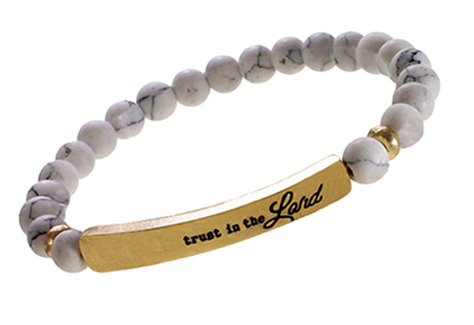 TRUST IN THE LORD White Howlite and Gold Natural Stone Inspirational Bracelet