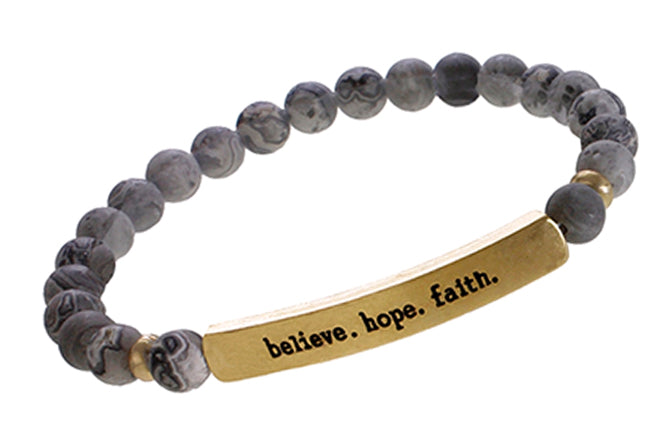 BELIEVE HOPE FAITH Inspirational Natural Stone Bracelet Larvikite
