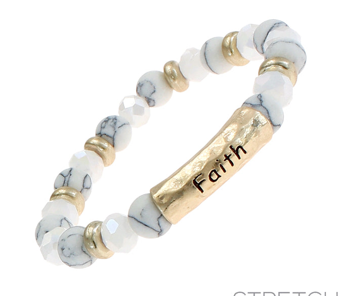 FAITH - White Howlite and Gold Natural Stone Inspirational Bracelet