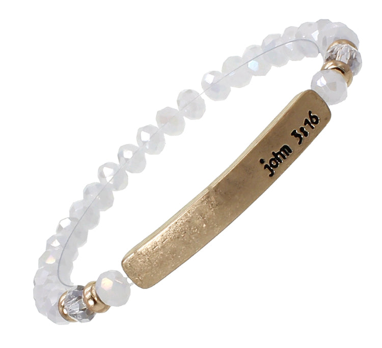 JOHN 3:16 - Crystal Inspirational Scripture Bracelet - White