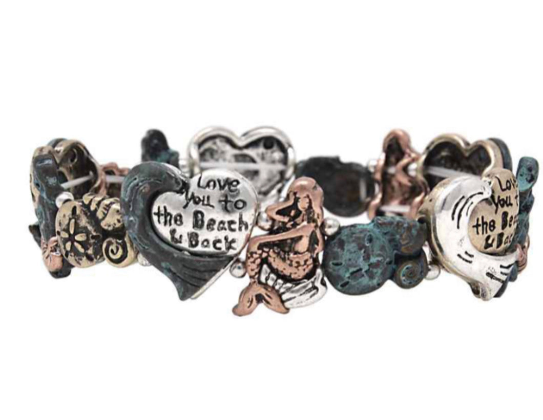 Love You To The Beach and Back Mermaid Patina Stretch Bracelet
