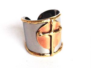 Cross on Circle Metal Adjustable Artisan Ring