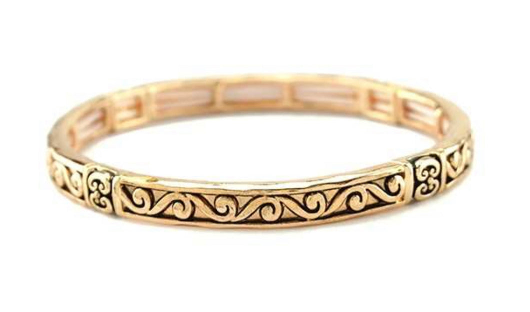 Gold Stretch Stackable Bracelet with Curves design