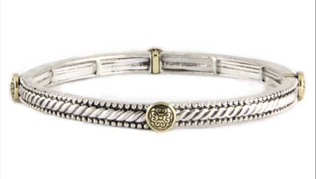 Rope design and pendants Silver Stretch Stackable Bracelet