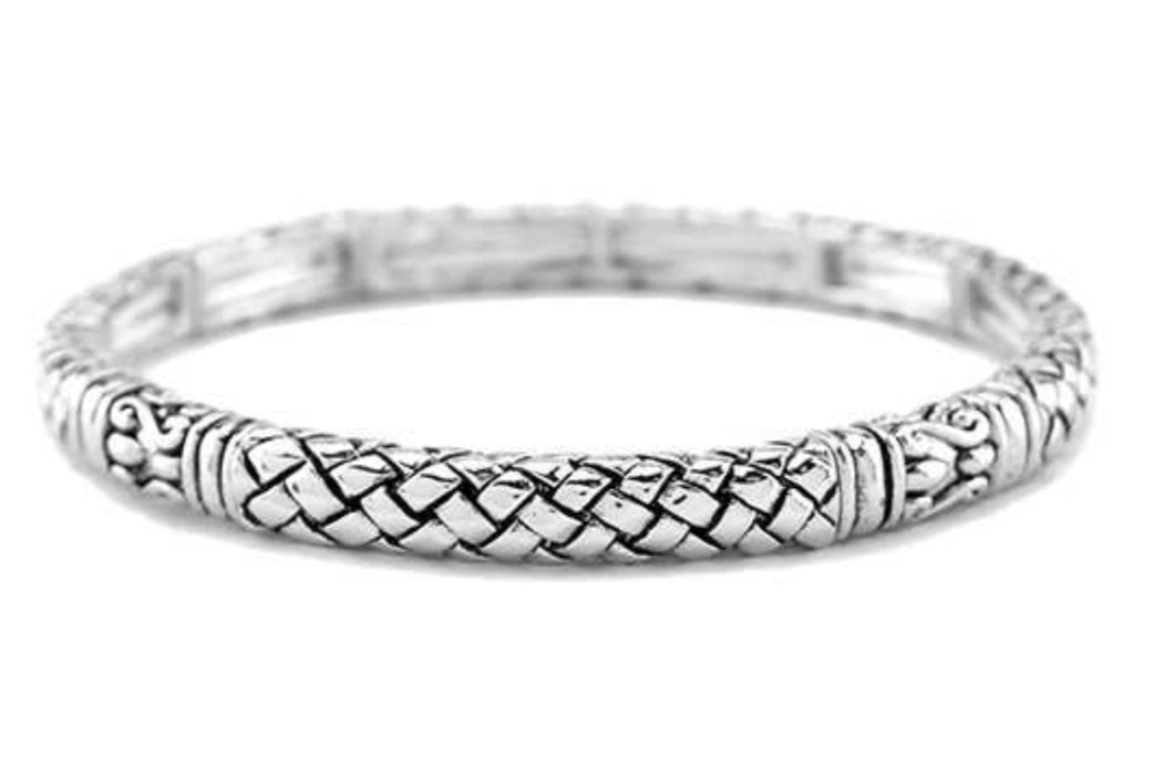 Braid design Silver Stretch Stackable Bracelet