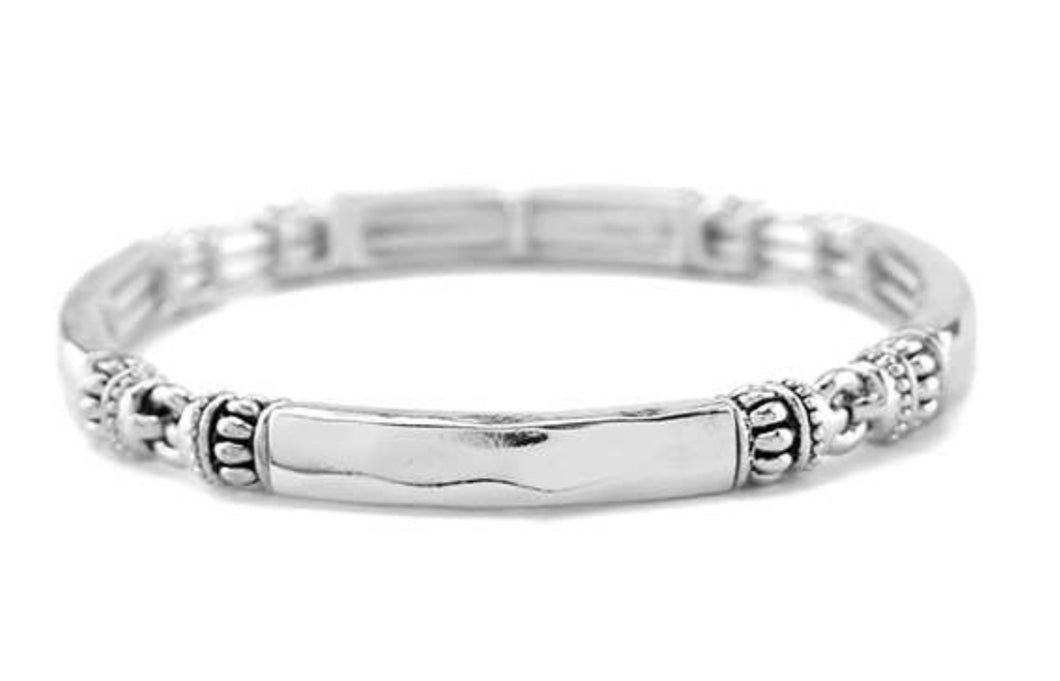 Hammered design Silver Stretch Stackable Bracelet