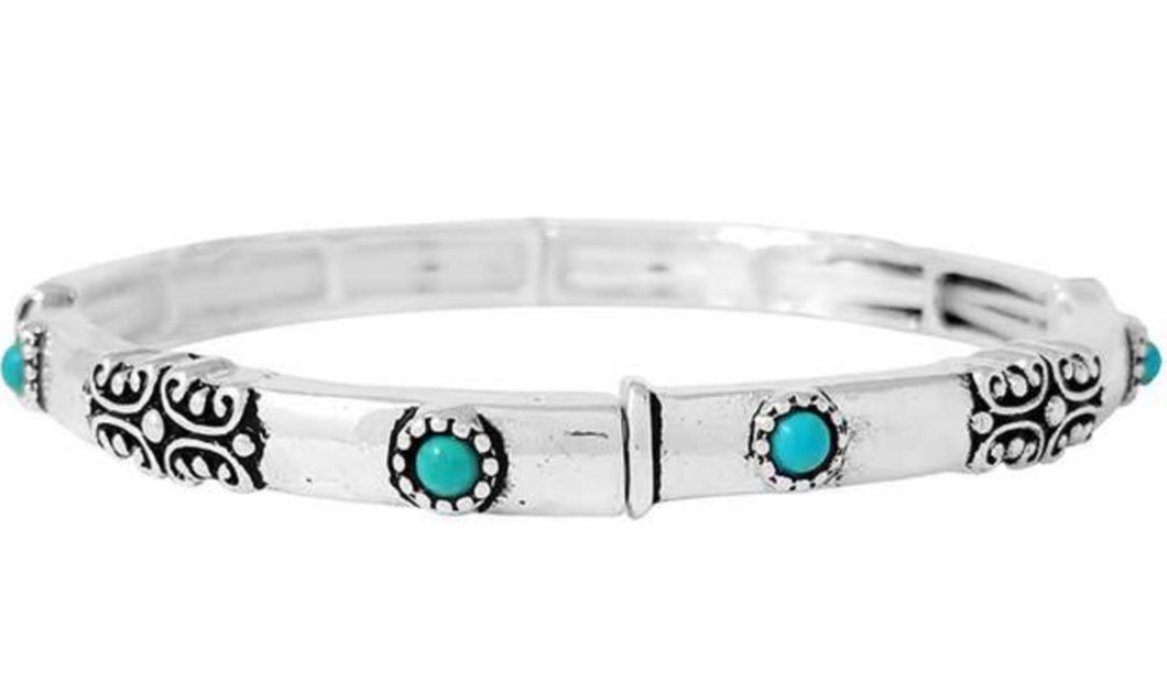 Turquoise stones Silver Stretch Stackable Bracelet