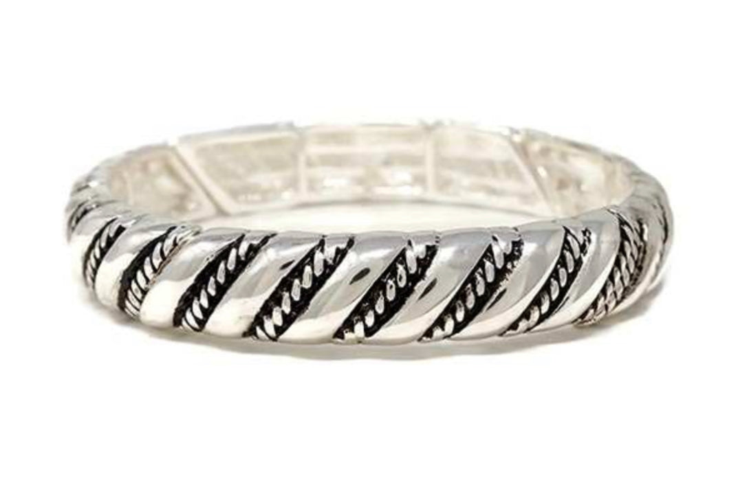 Silver Stretch Designer Bracelet with Rope design and Black accents