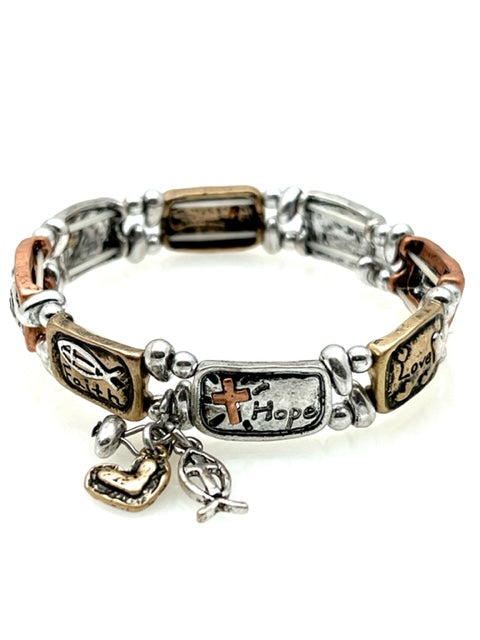 Faith Hope Love Multi Metal Stretch Inspirational bracelet with Charms