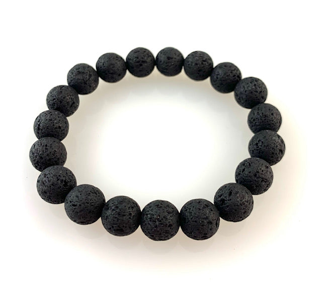 Lava Stone Bead Stretch Bracelet in Black