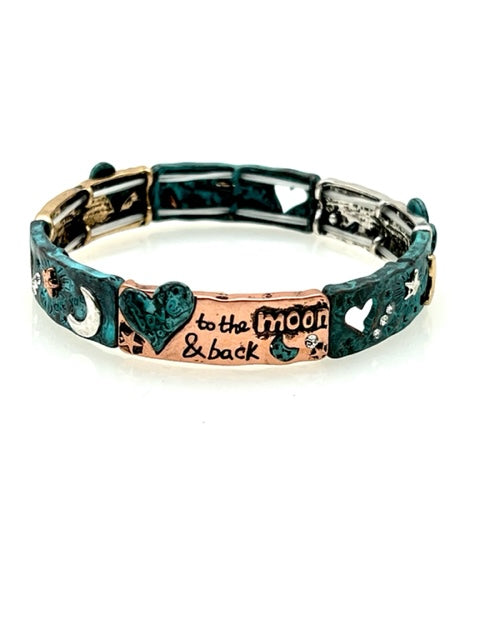 Love You to the Moon and Back Patina Stretch Bracelet