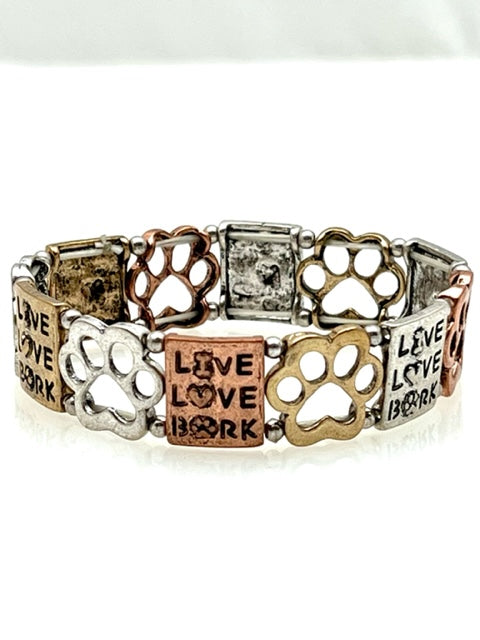 Live Love Bark Dog Paw Multi Metal Stretch Bracelet
