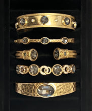 24/7 Wear Vintage Gold Bangle with Inlaid Crystals or Pearls - 6 Colors