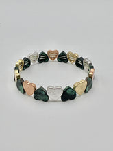 Heart Bead Stretch Bracelet in 4 Metal Colors - Silver Gold Two Tone and Patina