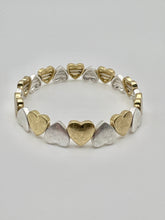 Heart Bead Stretch Bracelet in 4 Metal Colors - Silver Gold Two Tone and Patina