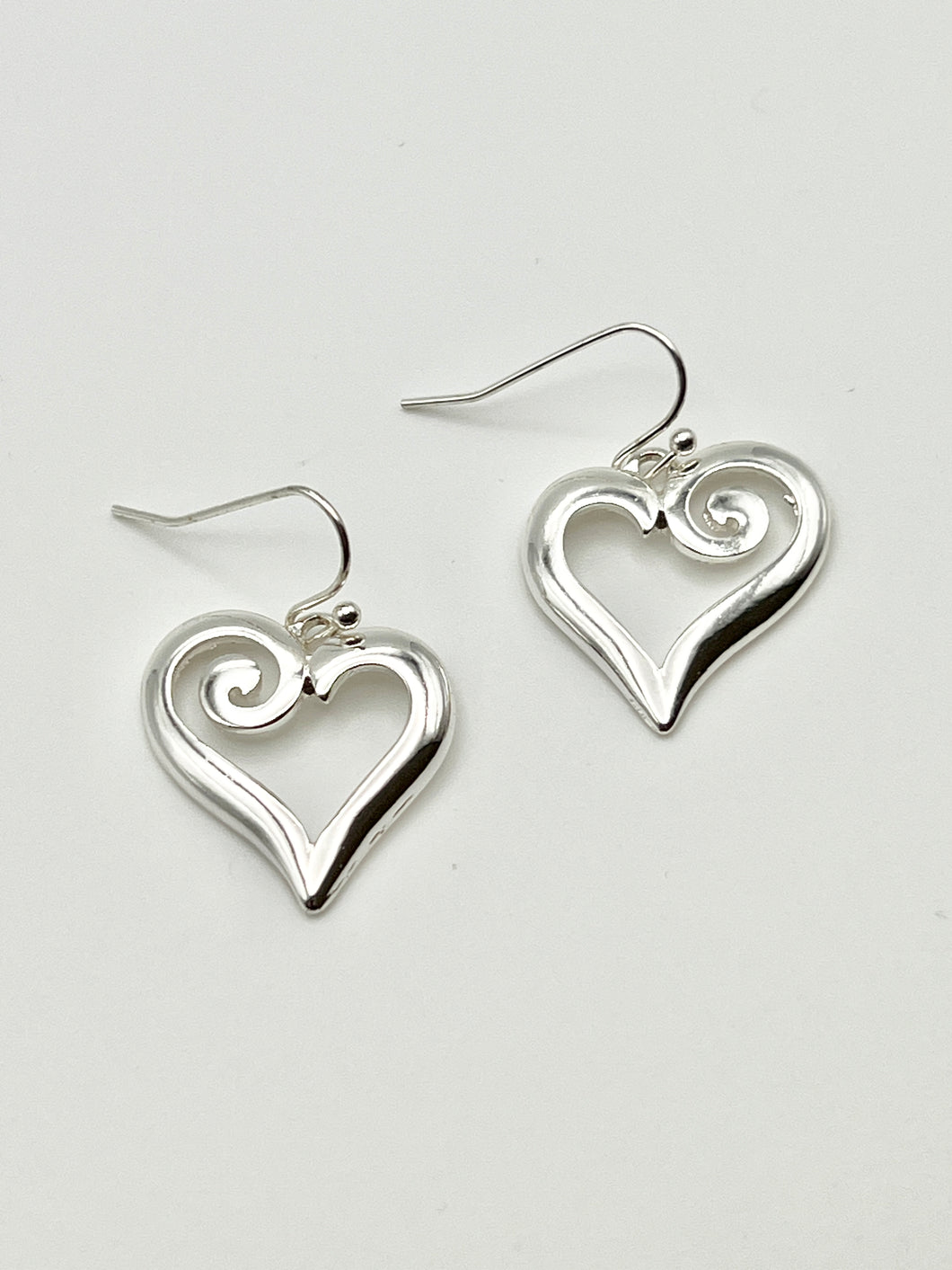 Silver Scroll Heart Earrings