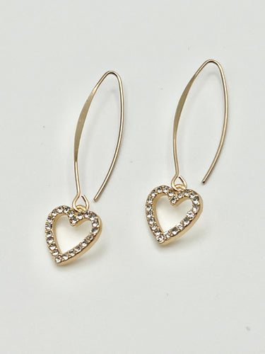 Long Drop Pave Crystal Heart Earrings - 2 Colors