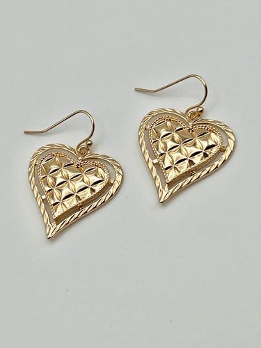 Gold Lattice Design Heart Earrings