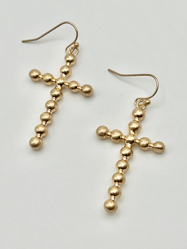 Ball Bead Design Cross Earrings - Silver or Gold