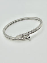 24/7 Wear Nail Bracelet with Crystals Stainless Steel Bangle with Hinge closure - Silver or Gold