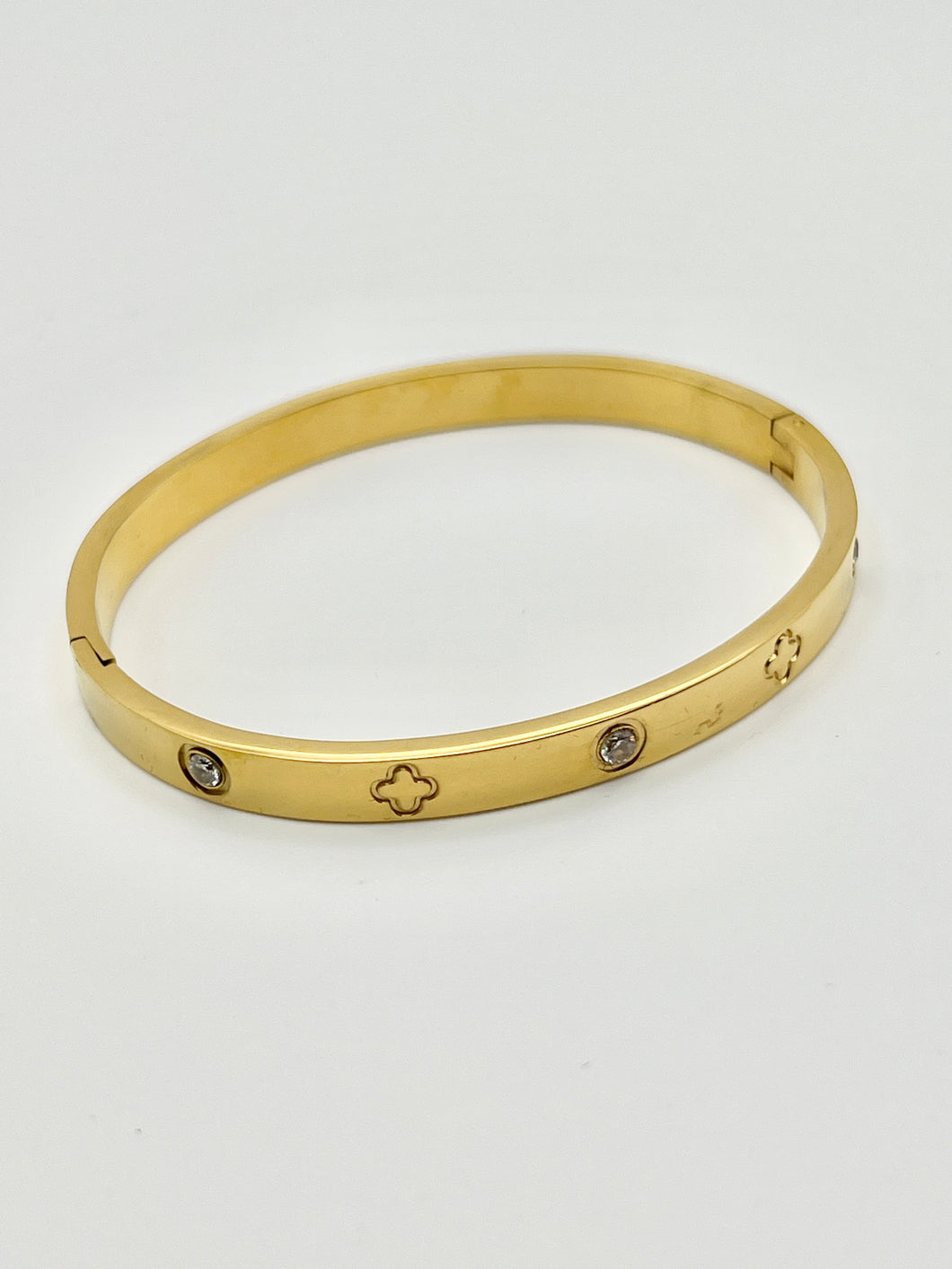 24/7 Wear Greek Cross and Crystal Stainless Steel Bangle with Clasp in Sliver or Gold