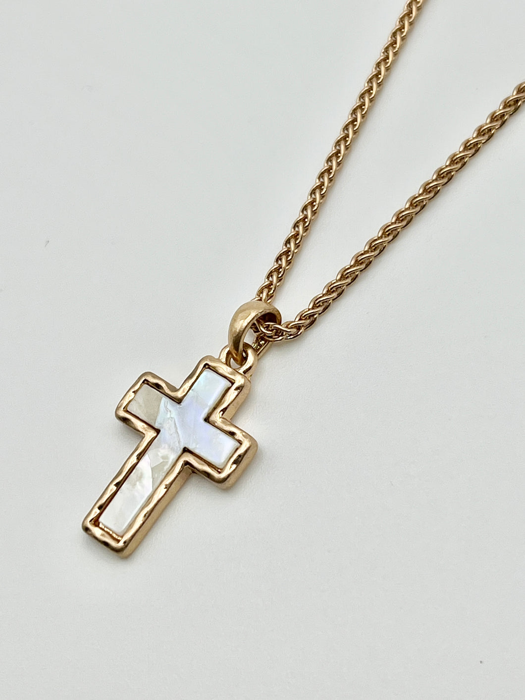 Mother of Pearl Cross Pendant Necklace with Gold Spiga Chain