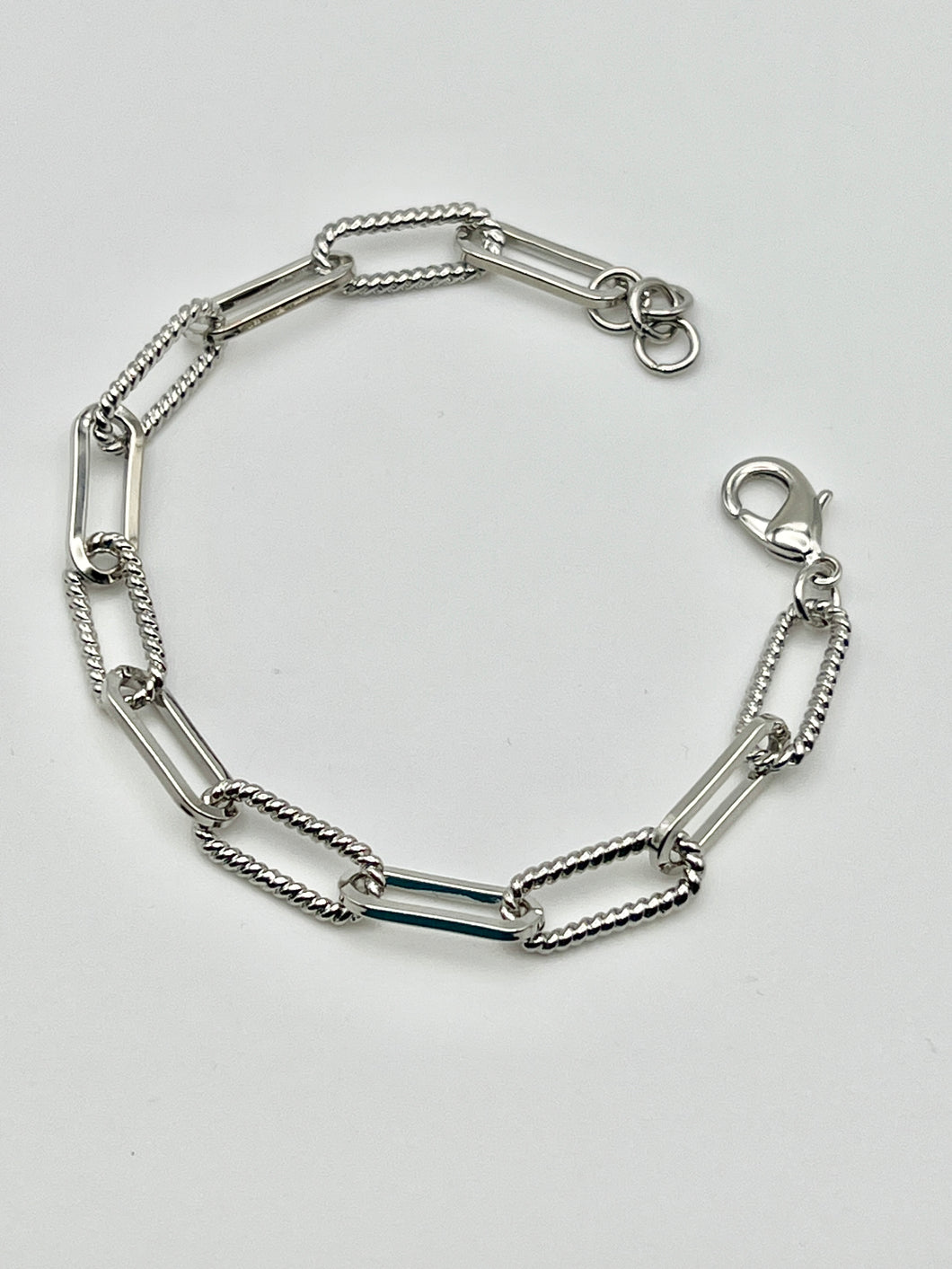 Silver Stainless Steel Paper Clip Chain with Alternating Rope Links Bracelet