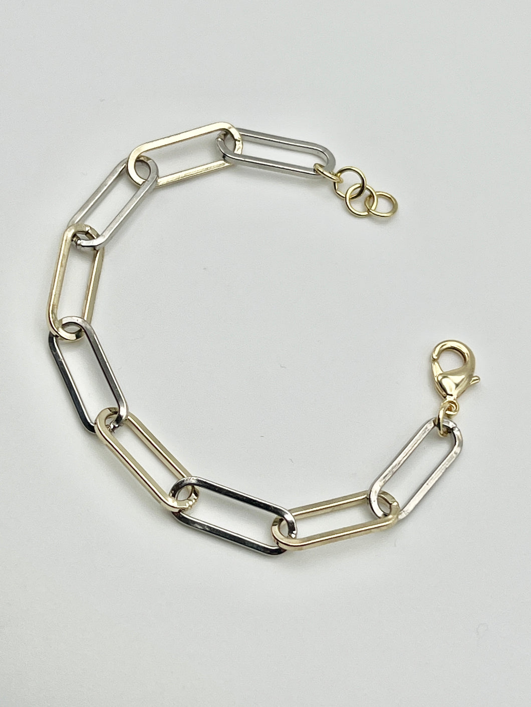Two Tone Stainless Steel Paper Clip Chain with Lobster Closure Bracelet