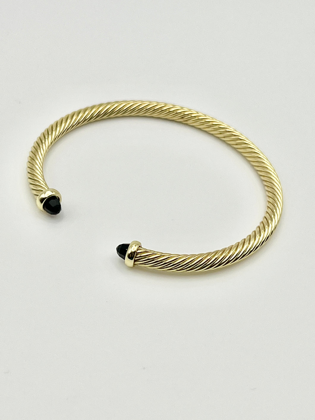 24/7 Wear Gold or Silver Cable with Black Crystal End Caps - Stainless Steel bracelet