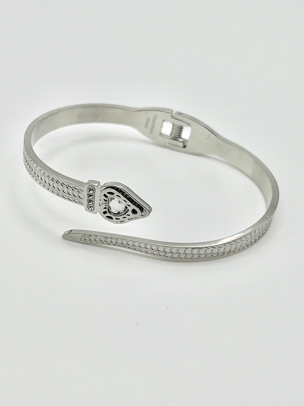 24/7 Wear Crystal Eye Snake Hinge Stainless Steel Cuff - Silver or Gold