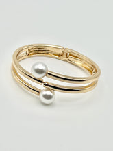 Pearl Overlapping End Caps Bangle with Hinge closure - Silver or Gold