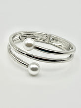 Pearl Overlapping End Caps Bangle with Hinge closure - Silver or Gold