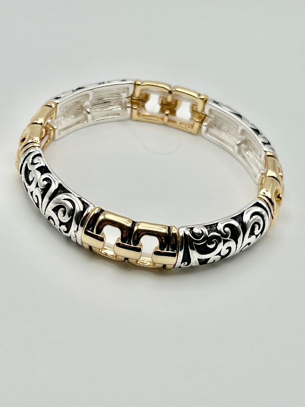 Vines with Gold Links Design Two Tone Stretch Designer Bracelet