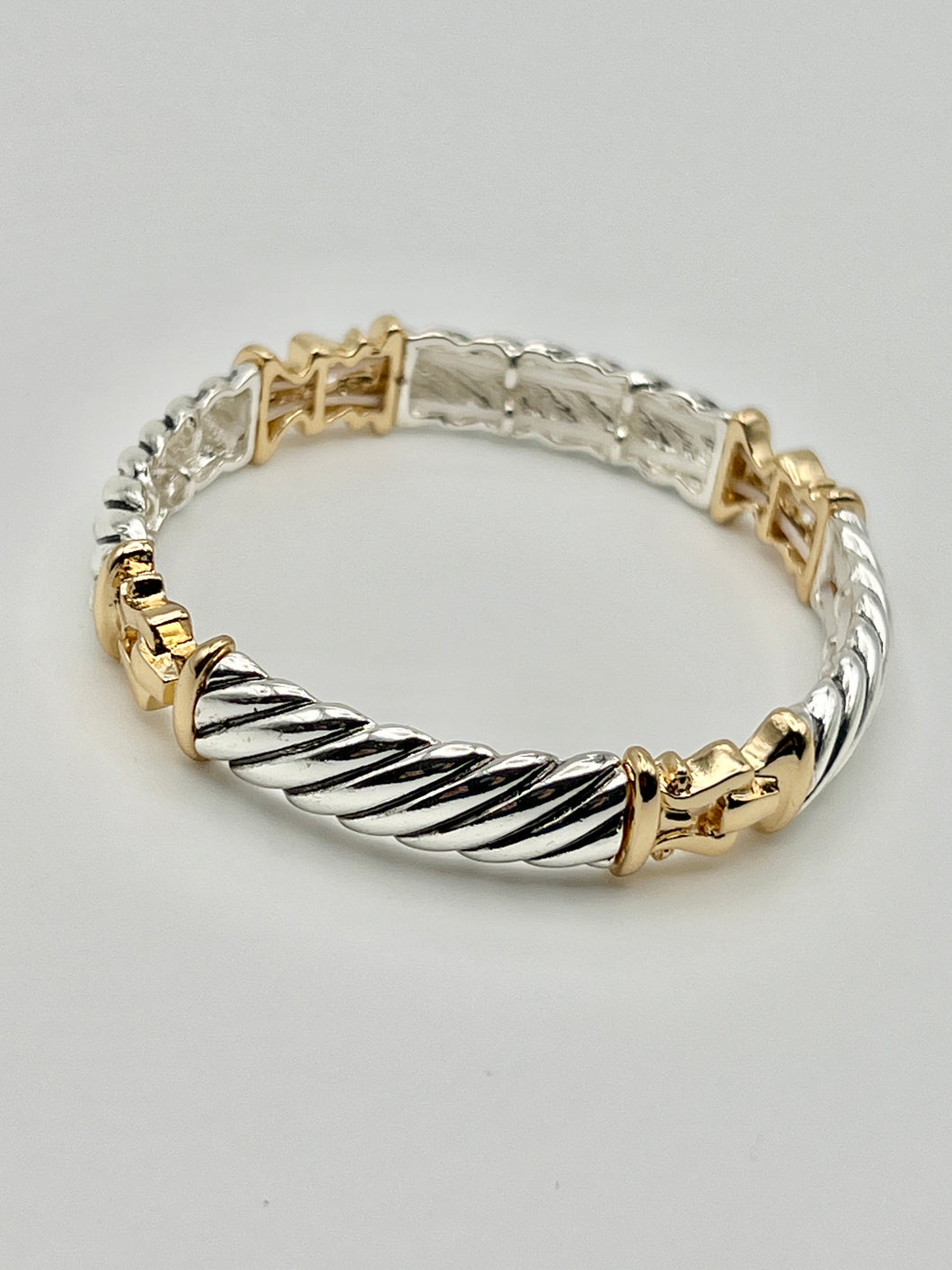 Gold Links with Rope Links Design Two Tone Stretch Designer Bracelet