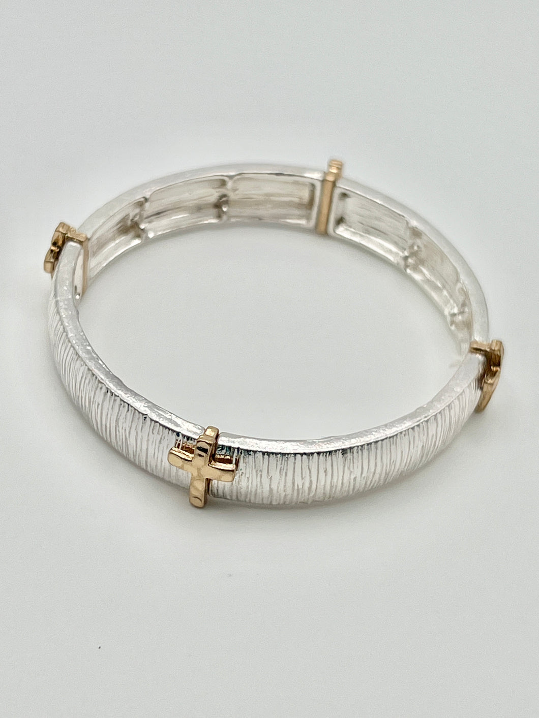 Matte Two Tone 4 Gold Cross Charm design Stretch Designer Bracelet
