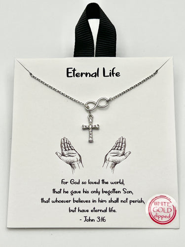 Eternal Life Inspirational Necklace with Cross Charm on Gift Card - Silver and Gold
