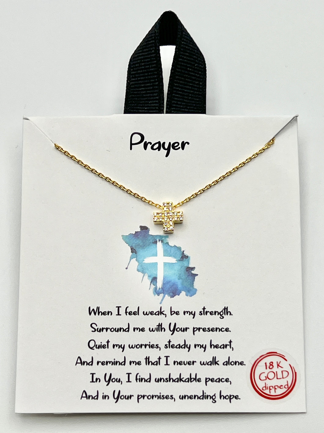 Prayer Inspirational Necklace with Cross Charm on Gift Card - Silver and Gold