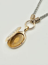 24/7 Wear Oval Cross Locket Pendant Two Tone Stainless Steel Necklace with 18" Spiga Chain
