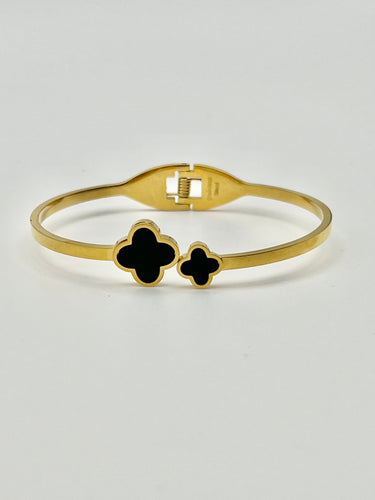 24/7 Wear Double Clover Black and Gold Stainless Steel bracelet