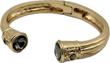 24/7 Wear Vintage Gold Hinged Cuff with Inlaid Crystal or Pearl End Caps - 6 Colors