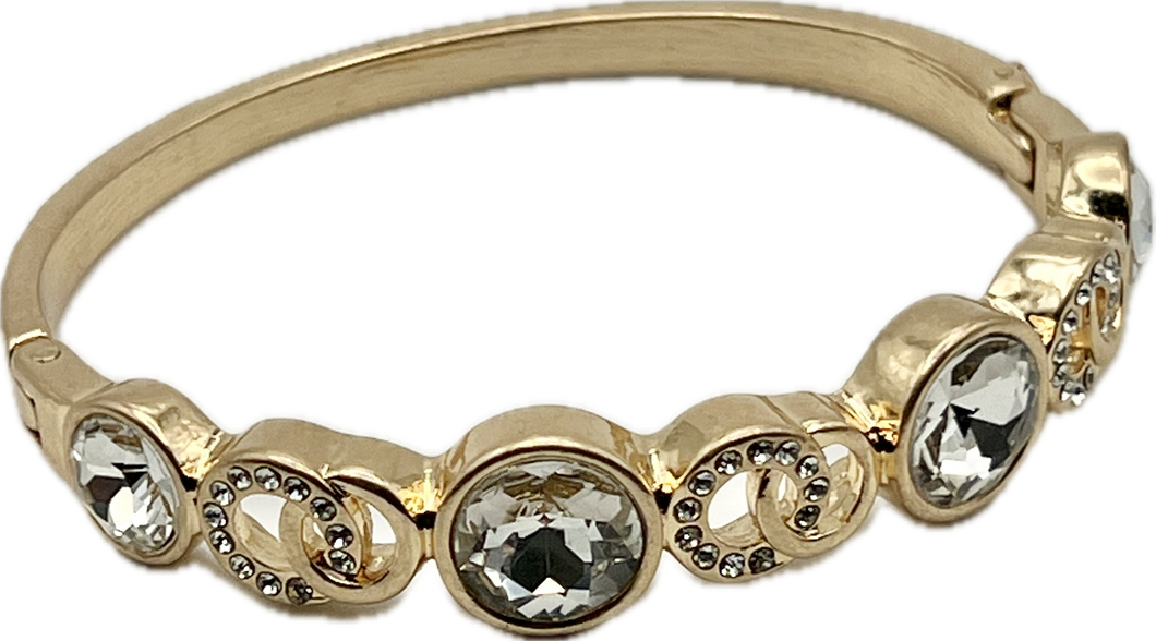 24/7 Wear Vintage Gold Bangle with Inlaid Crystals or Pearls - 6 Colors