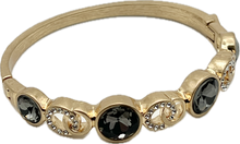 24/7 Wear Vintage Gold Bangle with Inlaid Crystals or Pearls - 6 Colors