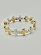 Hammered Cross Stretch Bracelet with 13 Small Crosses in 4 Colors