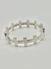 Hammered Cross Stretch Bracelet with 13 Small Crosses in 4 Colors