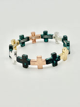 Hammered Cross Stretch Bracelet with 13 Small Crosses in 4 Colors