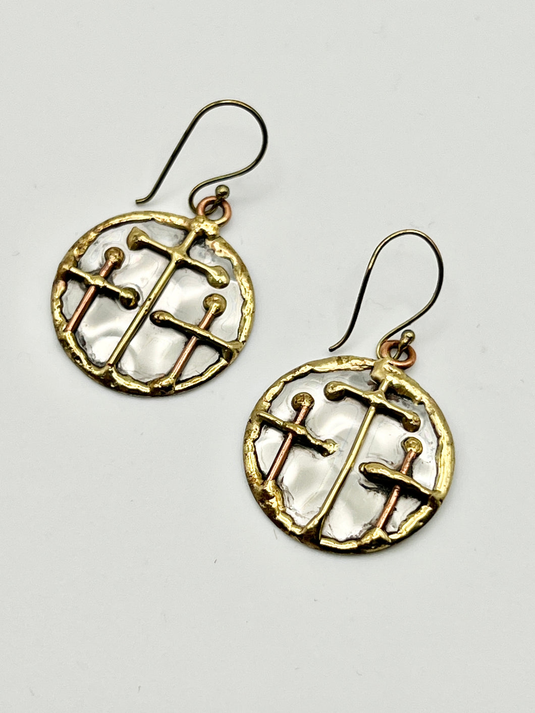 Three Crosses Metal Artisan Earrings